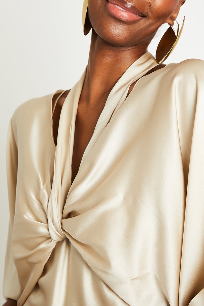 ALI SILK WRAP TOP - LATTE