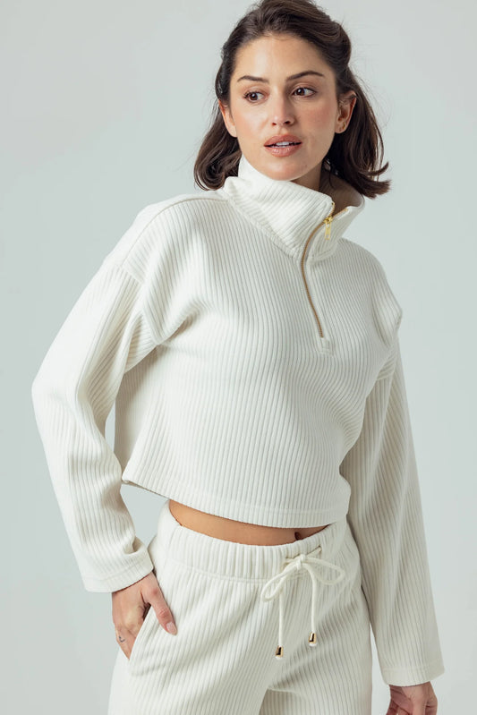 JODIE PLUSH RIB CROPPED PULLOVER - COCONUT MILK