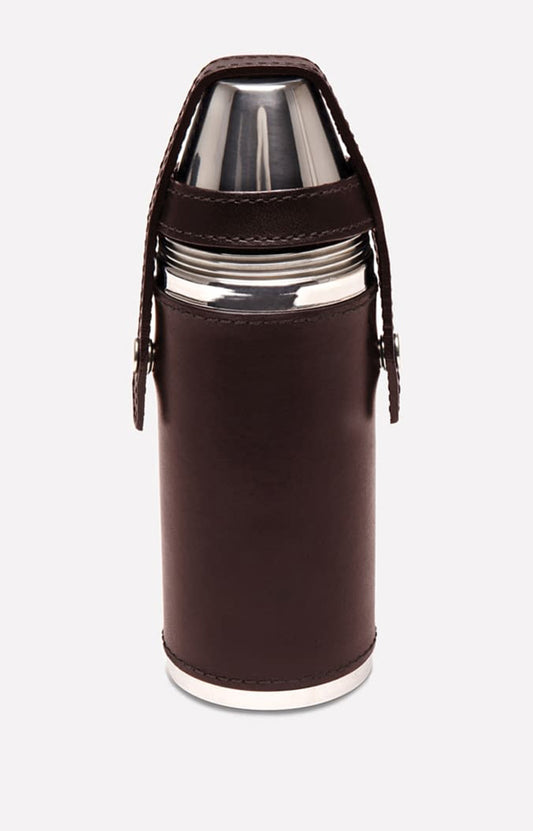 LIFESTYLE 8OZ HUNTERS FLASK WITH 4 CUPS - CHESTNUT