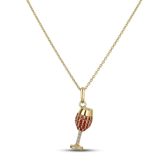 18K YG DIAMOND ORANGE SAPPHIRE WINE GLASS NECKLACE