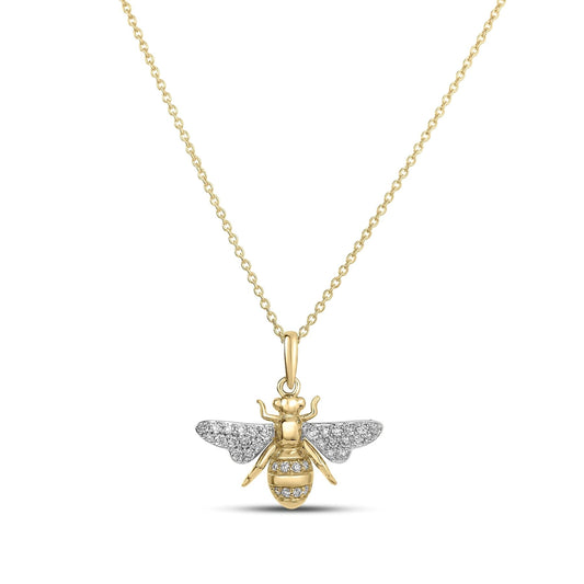 18K YELLOW/WHITE GOLD BUMBLE BEE NECKLACE