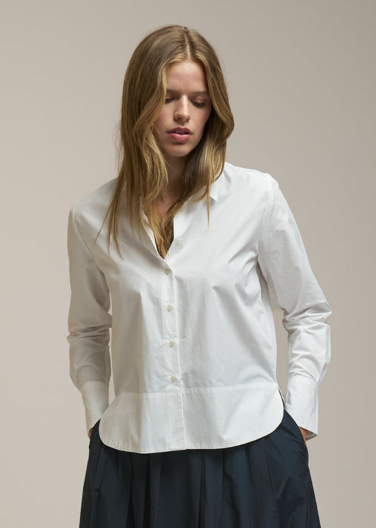 SILVY WHTE COTTON BLEND BUTTON DOWN BLOUSE