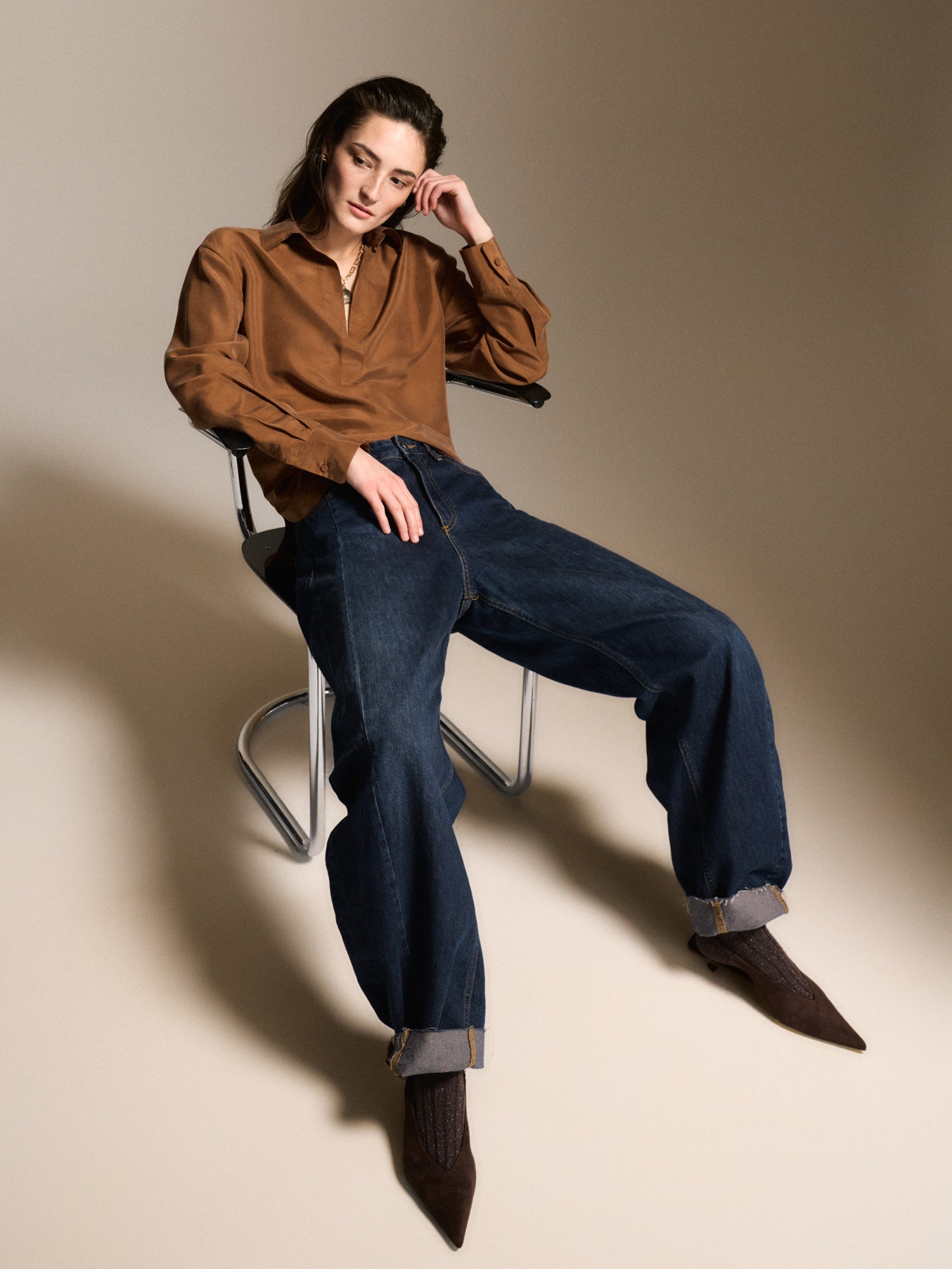 ELDA COPPER WASHED SILK BLOUSE