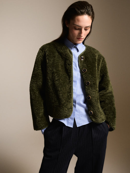 RICARDA GREEN FAUX FUR JACKET