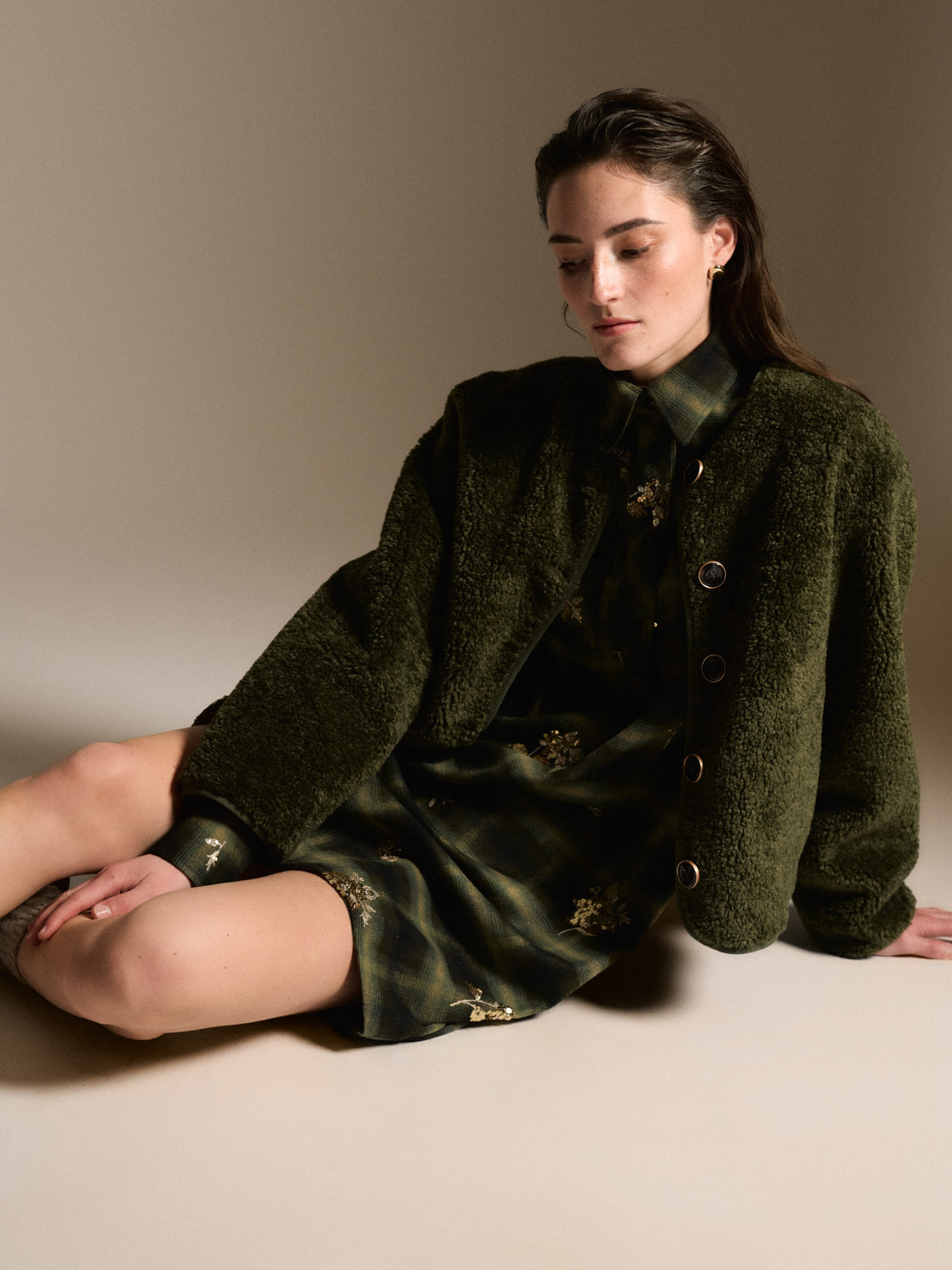 RICARDA GREEN FAUX FUR JACKET
