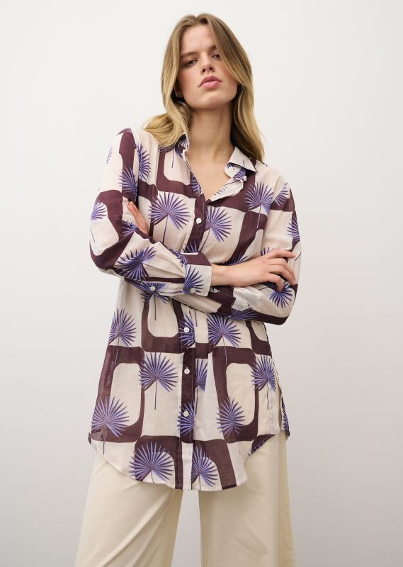 TAYA FAN PRINT COTTON BLOUSE
