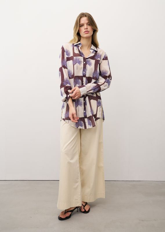 TAYA FAN PRINT COTTON BLOUSE