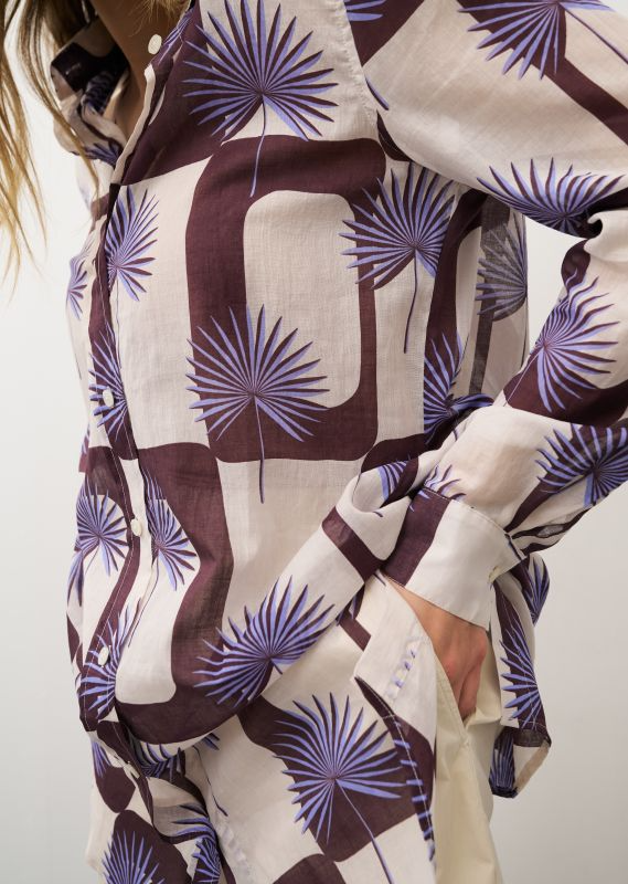 TAYA FAN PRINT COTTON BLOUSE