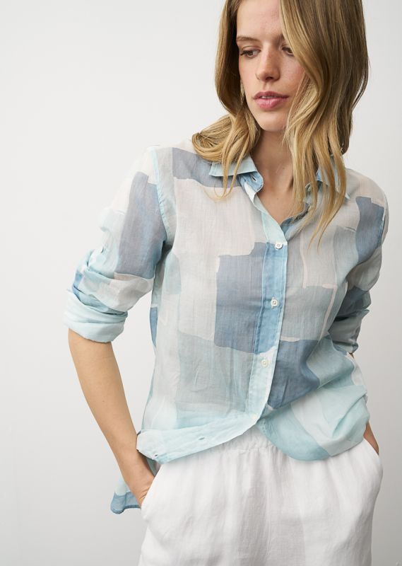 TAYA TEAL PRINT COTTON BLOUSE