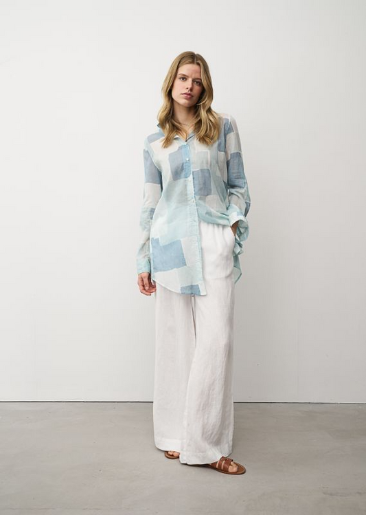 TAYA TEAL PRINT COTTON BLOUSE