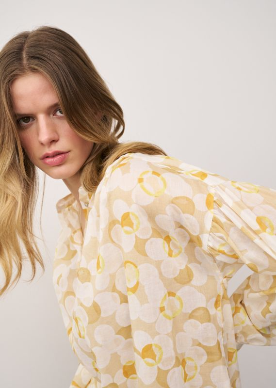 ANNIKA YELLOW PRINTED COTTON BLOUSE WITH BALOON SLEEVES
