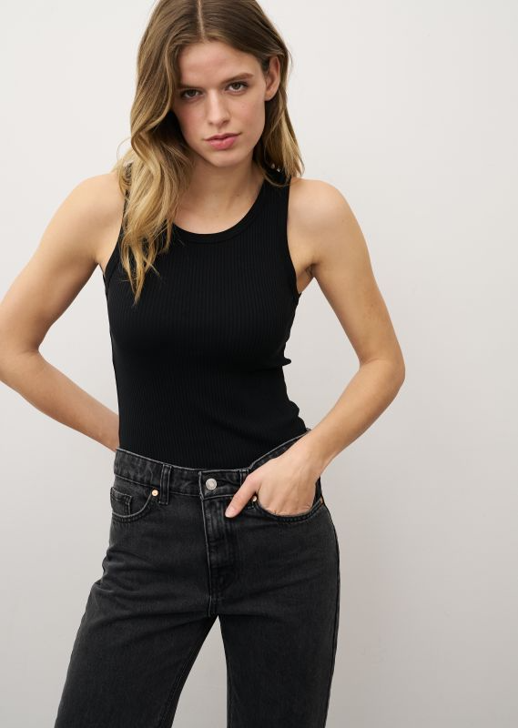 ELLA BLACK RIBBED JERSEY TOP