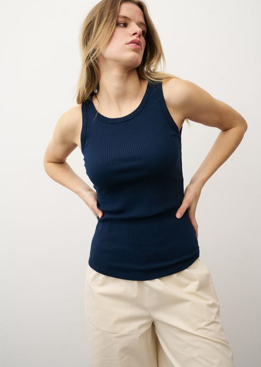 ELLA NAVY RIBBED JERSEY TOP