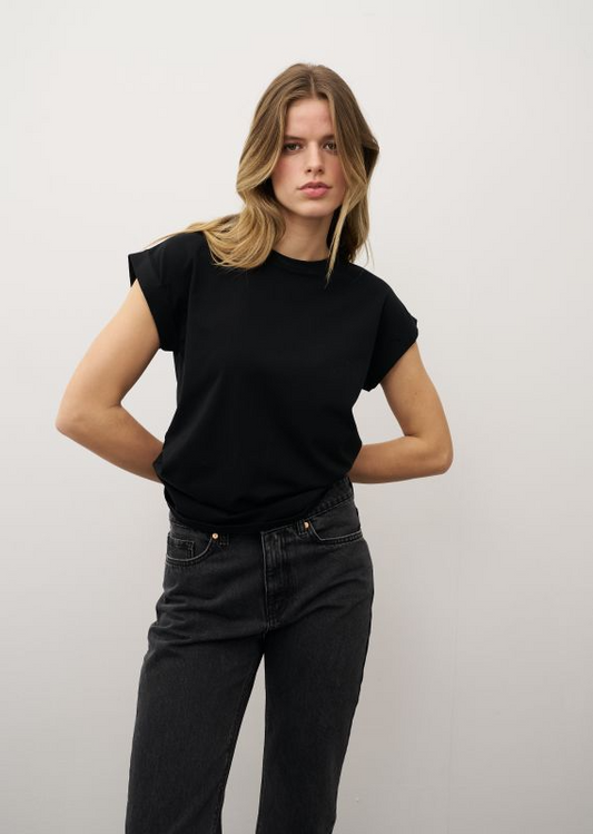 TISHA BLACK COTTON BLEND T-SHIRT