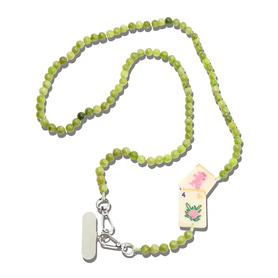 HAND PAINTED FLOWER MAHJONG CROSSBODY PHONE CHAIN