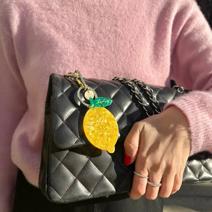 HAND PAINTED LEMON BAG CHARM + KEYCHAIN