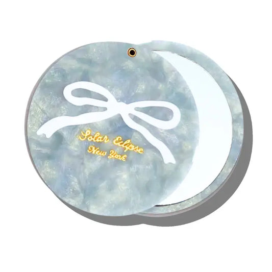 HAND-PAINTED BABY BLUE BOW COMPACT MIRROR