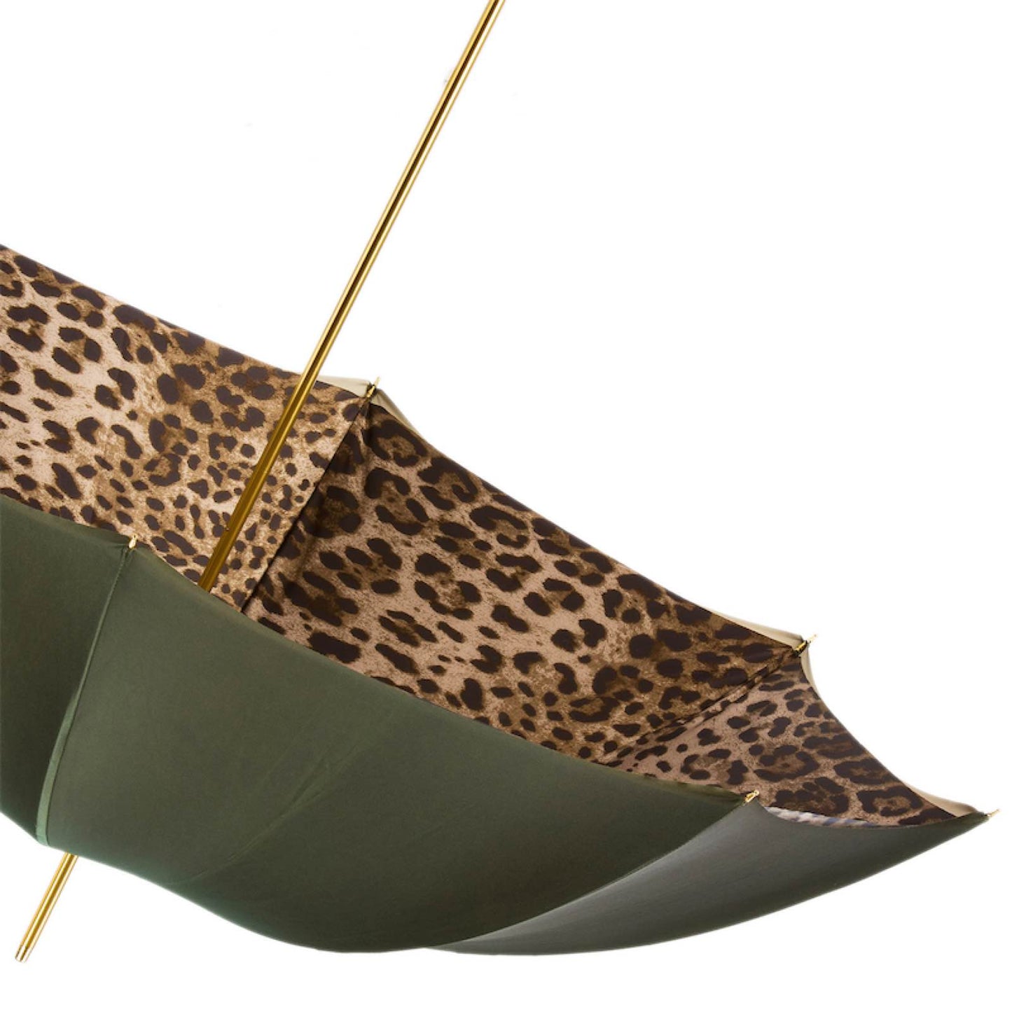 PASOTTI LEOPARD HEAD HANDLE LONG UMBRELLA - GREEN LEOPARD PRINT