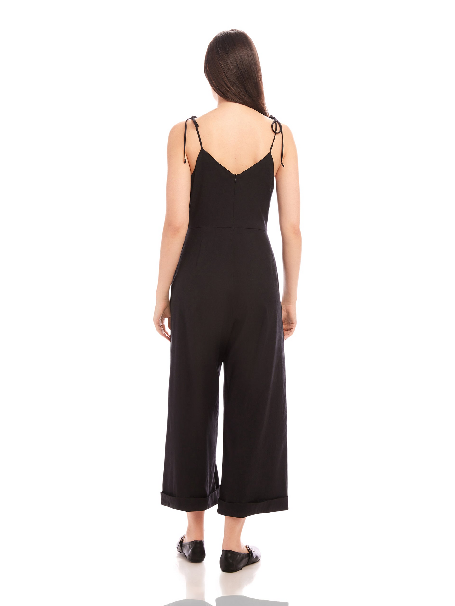 DANA STRETCH LINEN CROPPED JUMPSUIT - BLACK