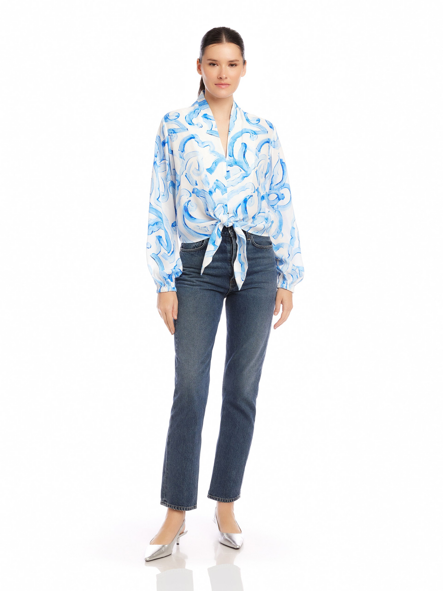 SCARLET PAISLEY PRINT CREPE TIE FRONT TOP