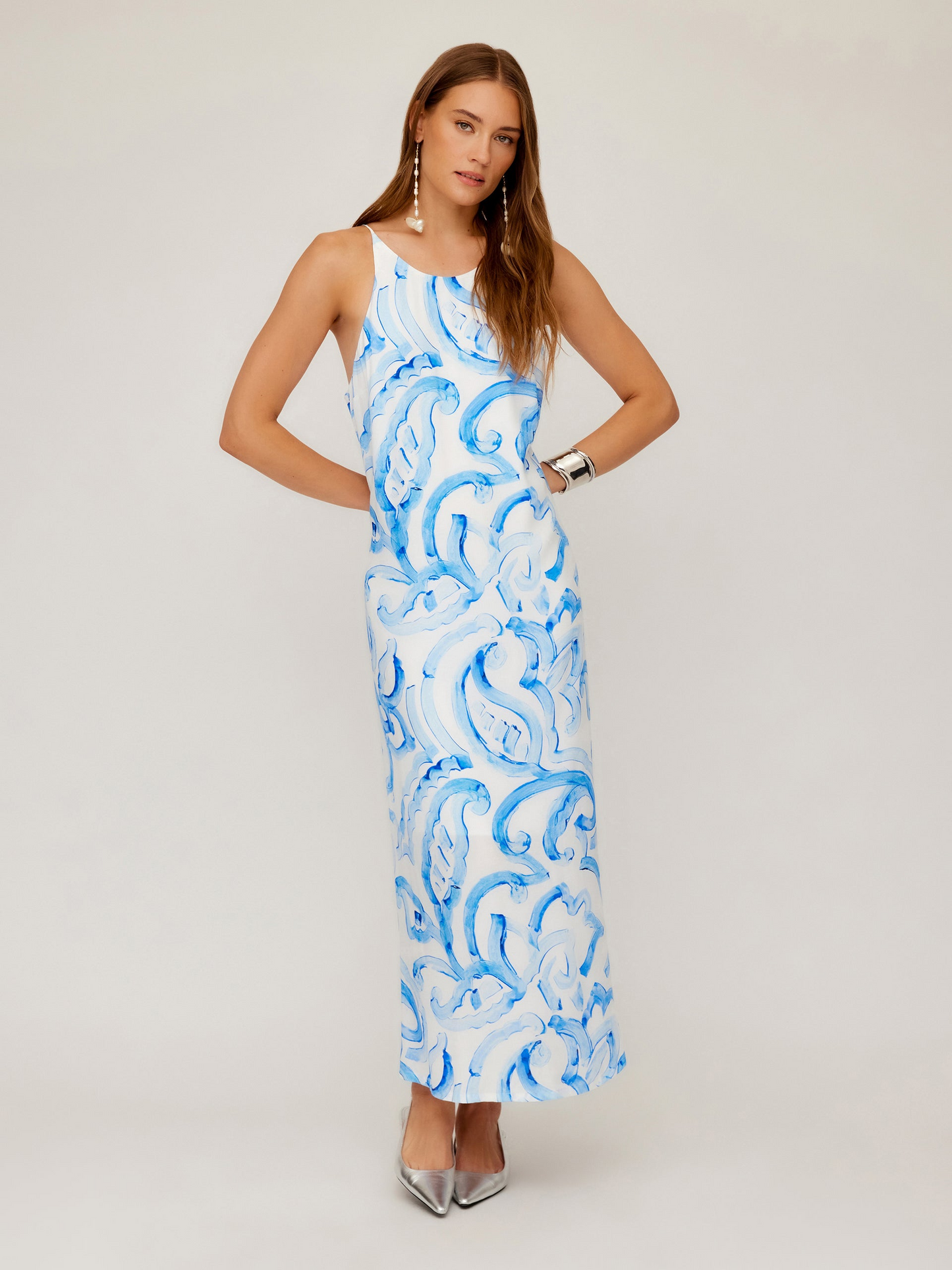 SERA PAISLEY PRINTCREPE A LINE DRESS