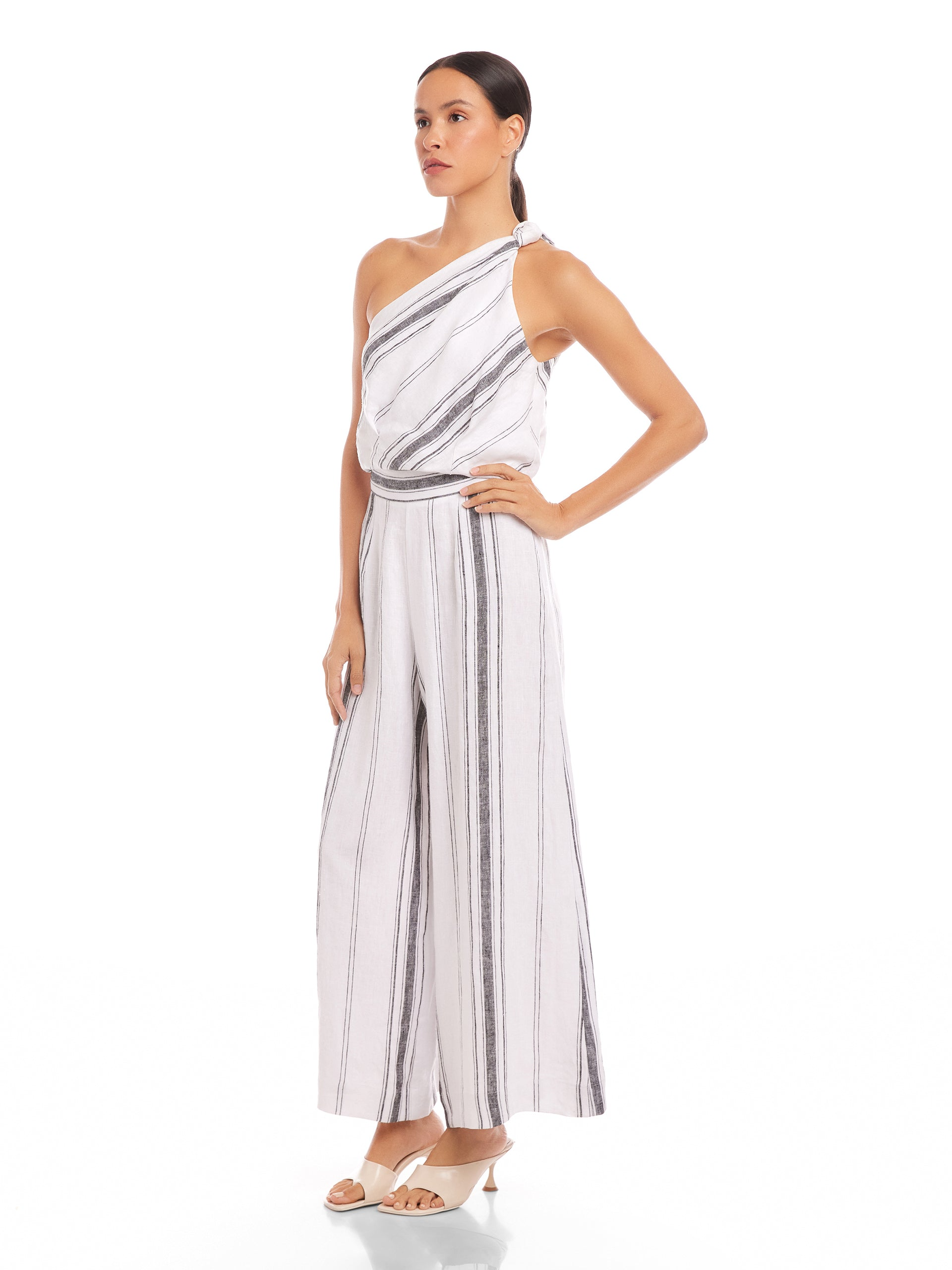 Hot Pink Linen Look Ruched One Shoulder Cut Out Crop Top