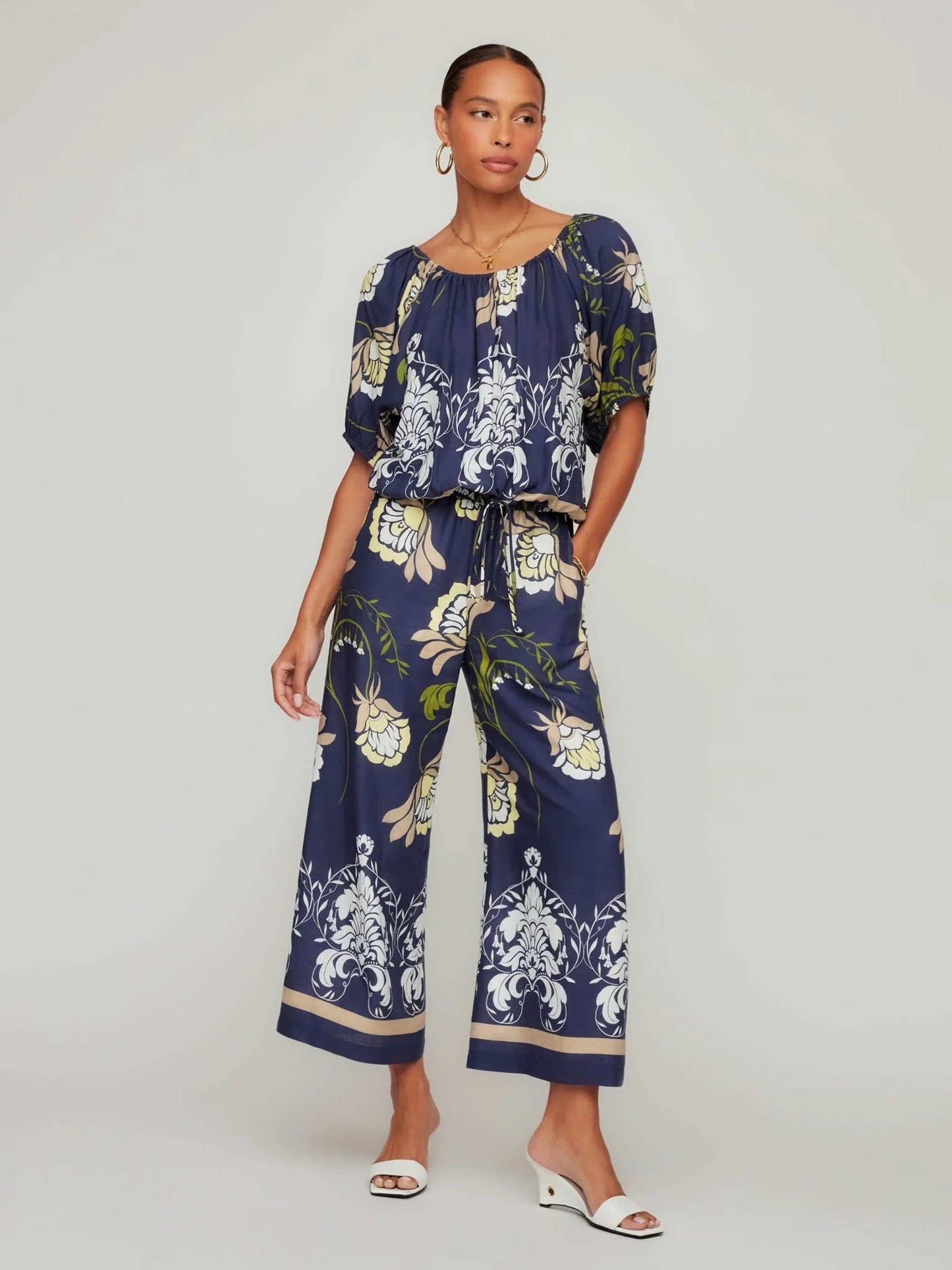 TILLY FLORAL VINE BORDER CROPPED PANT
