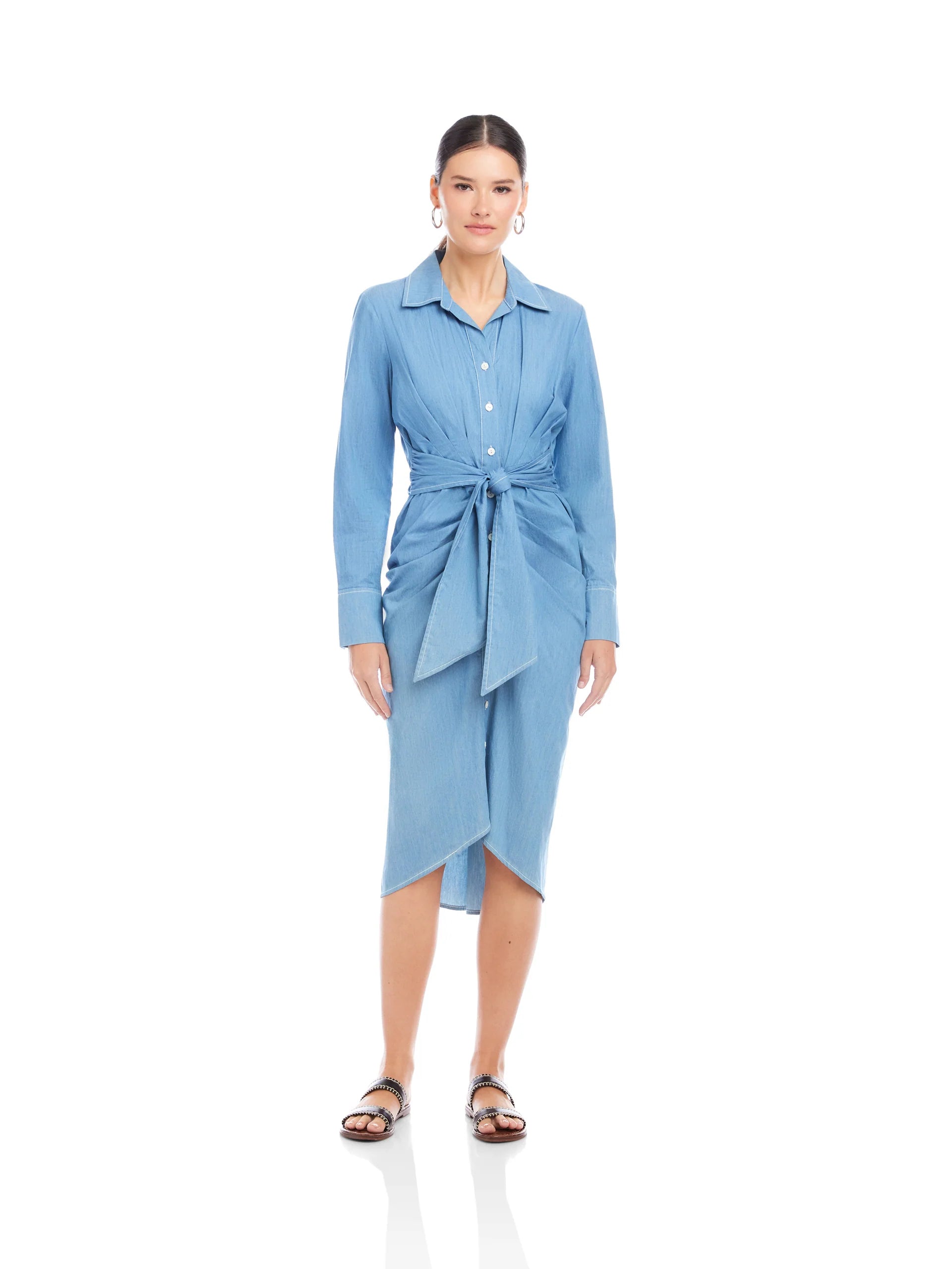 RAYLEEN PLEATED CHAMBRAY SHIRTDRESS