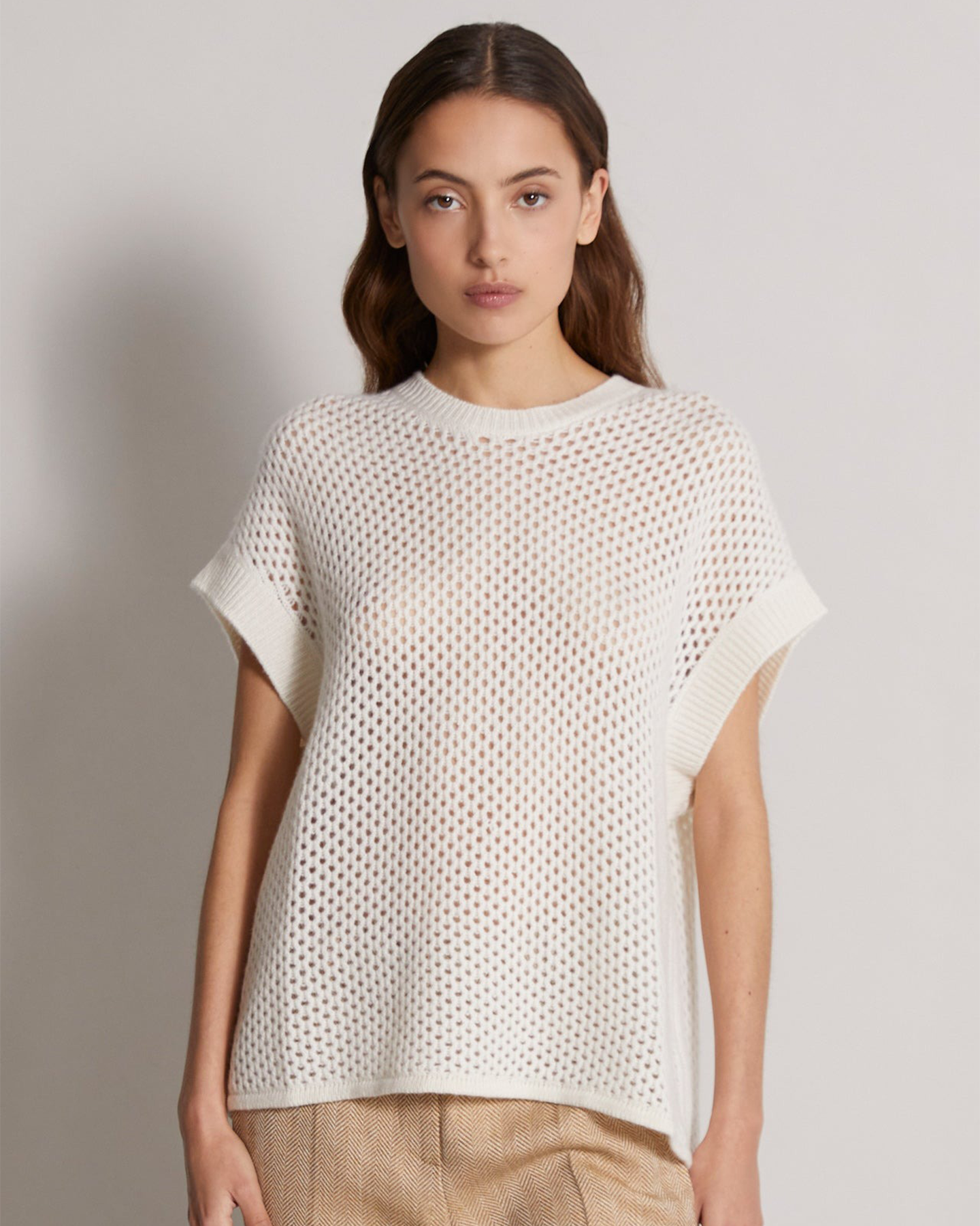 ZOAGLI IVORY CASHMERE LINEN FISHNET SWEATER