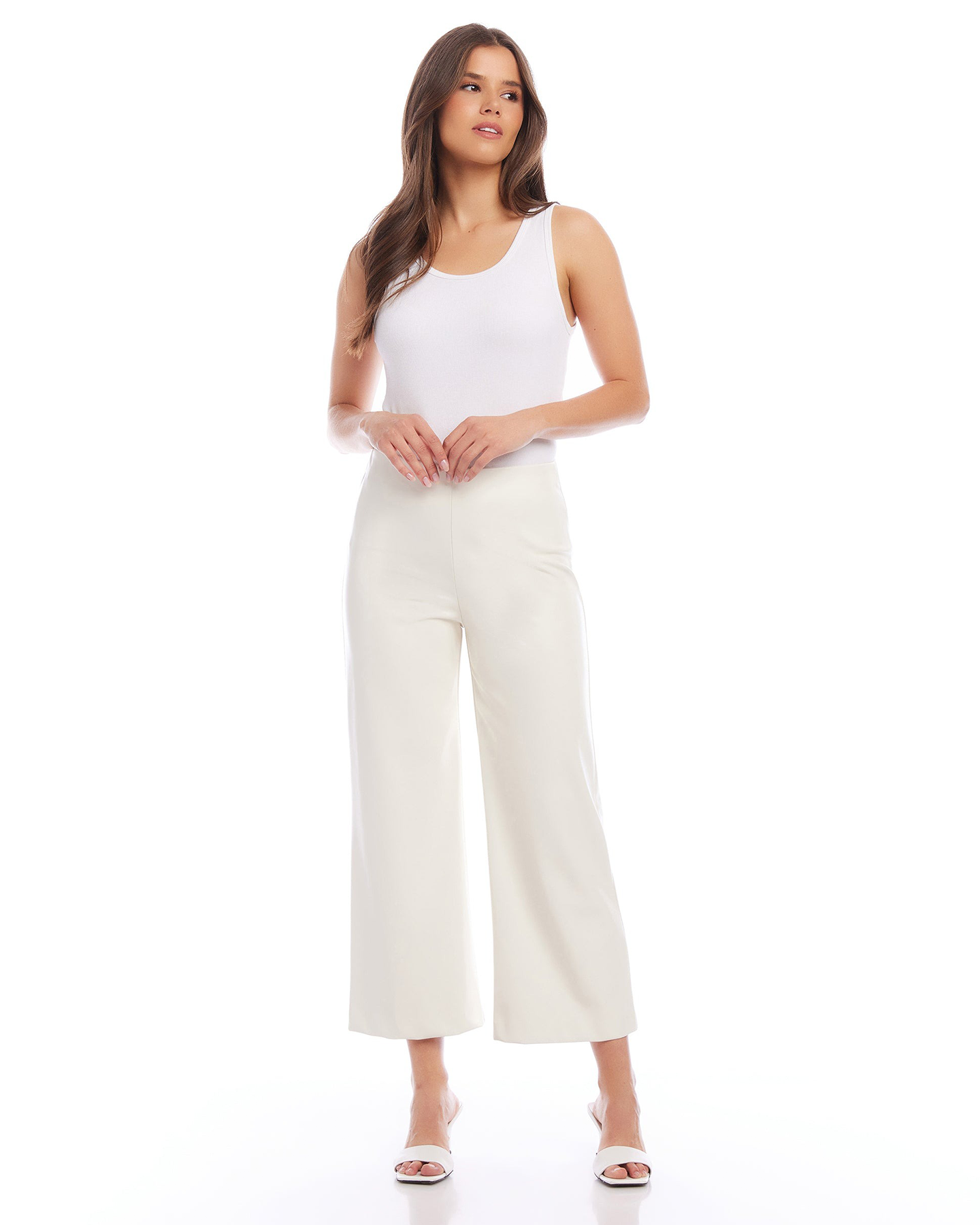 SOFT FAUX LEATHER CROPPED PANT - OFF WHITE
