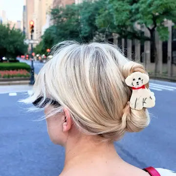 HAND PAINTED DOODLE PUPPY HAIR CLIP- WHITE