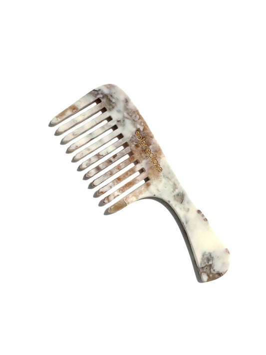 WIDE TOOTH HANDLE ACETATE HAIR COMB- SEASHELL