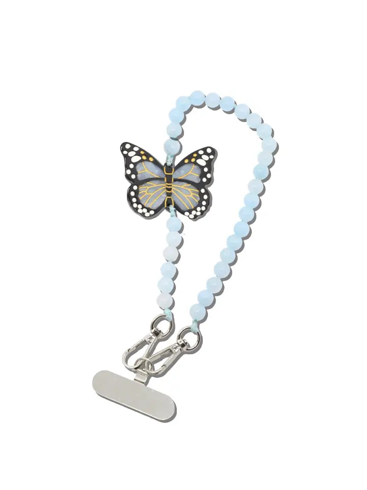 HAND PAINTED MONARCH BUTTERFLY GEMSTONE BRACELET PHONE CHAIN
