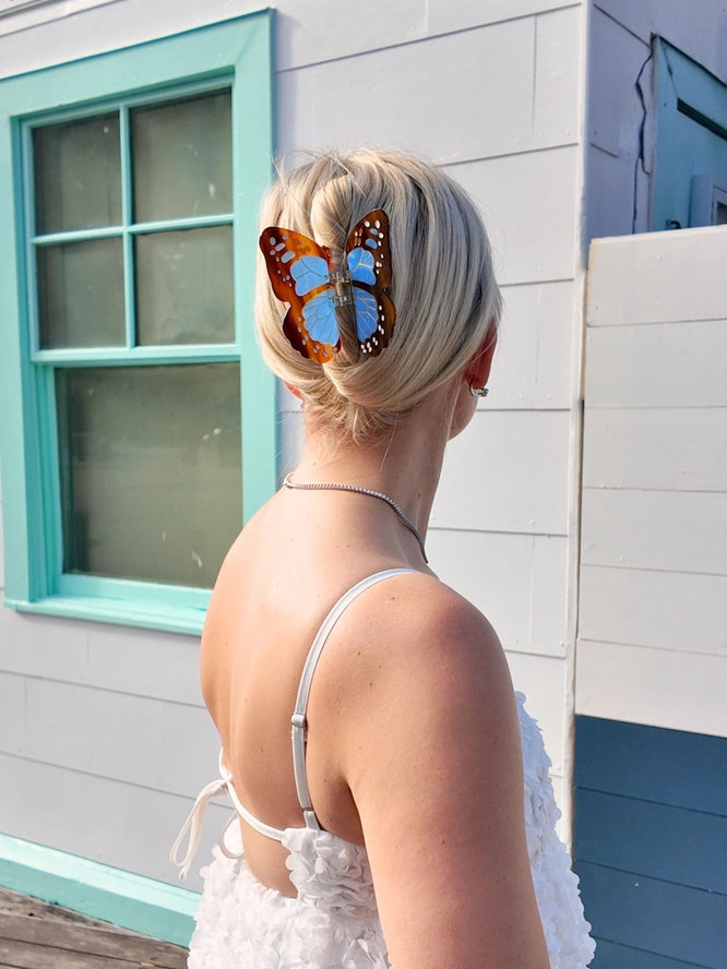 HAND PAINTED BOHO MONARCH CLAW CLIP-BABY BLUE