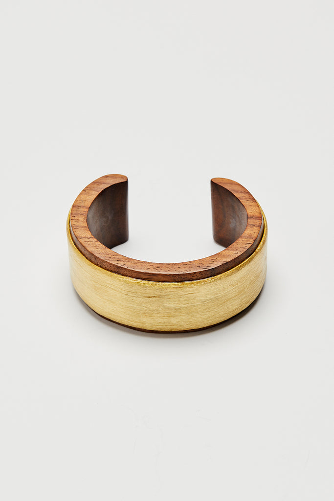 ASHANTI WOOD CUFF WITH BRUSHED BRASS
