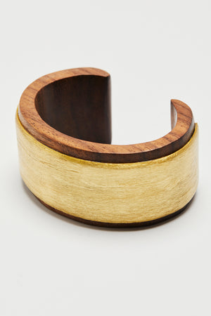 ASHANTI WOOD CUFF WITH BRUSHED BRASS