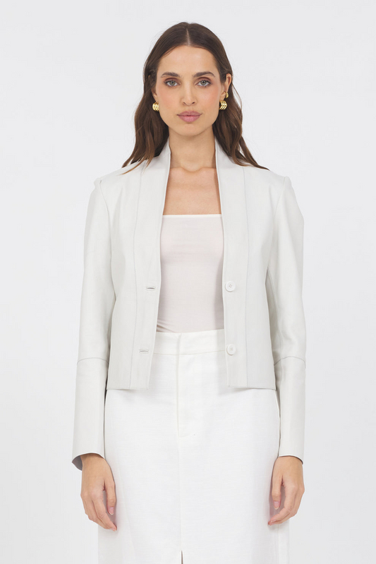 TESSA WASHED LEATHER JACKET - WHITE