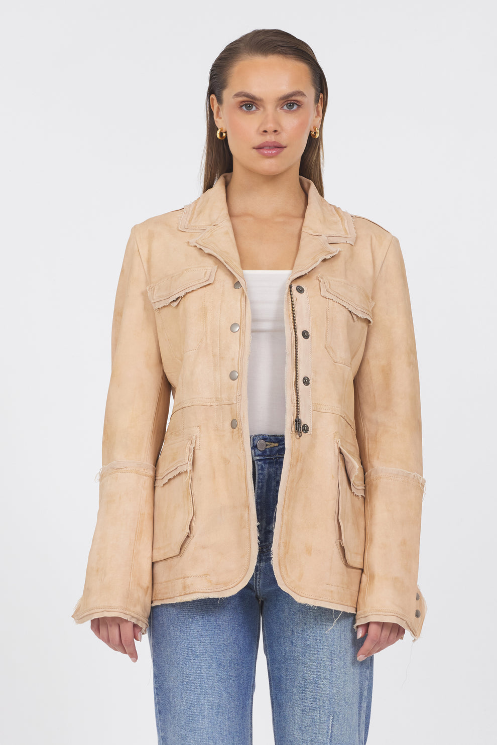 MERYL VINTAGE LEATHER JACKET - CAPUCCINO