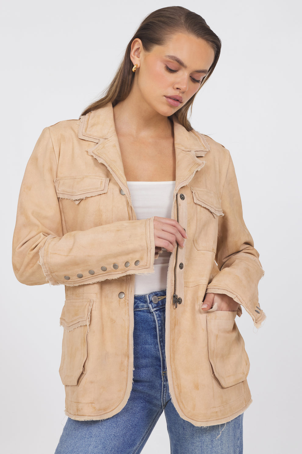 MERYL VINTAGE LEATHER JACKET - CAPUCCINO