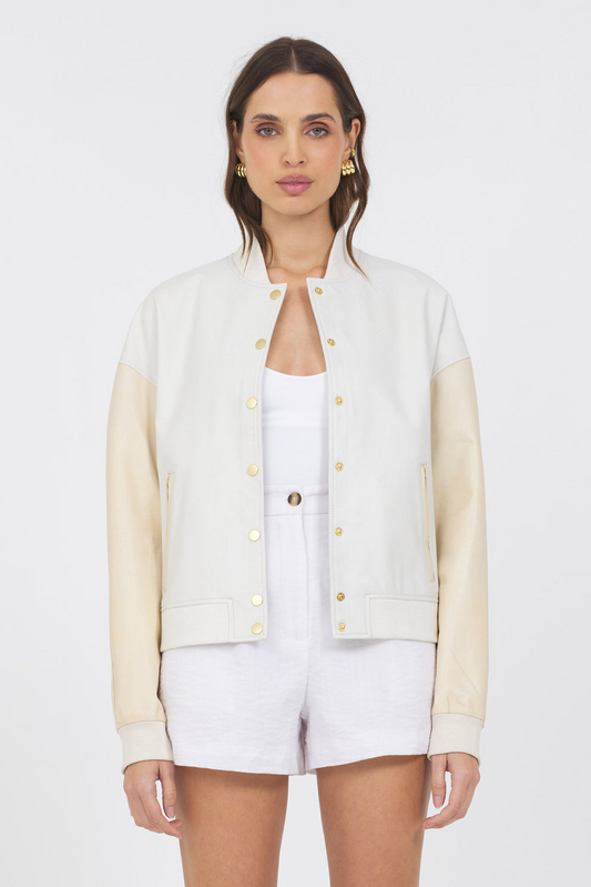 MAE WASHED LEATHER JACKET - WHITE/CREAM