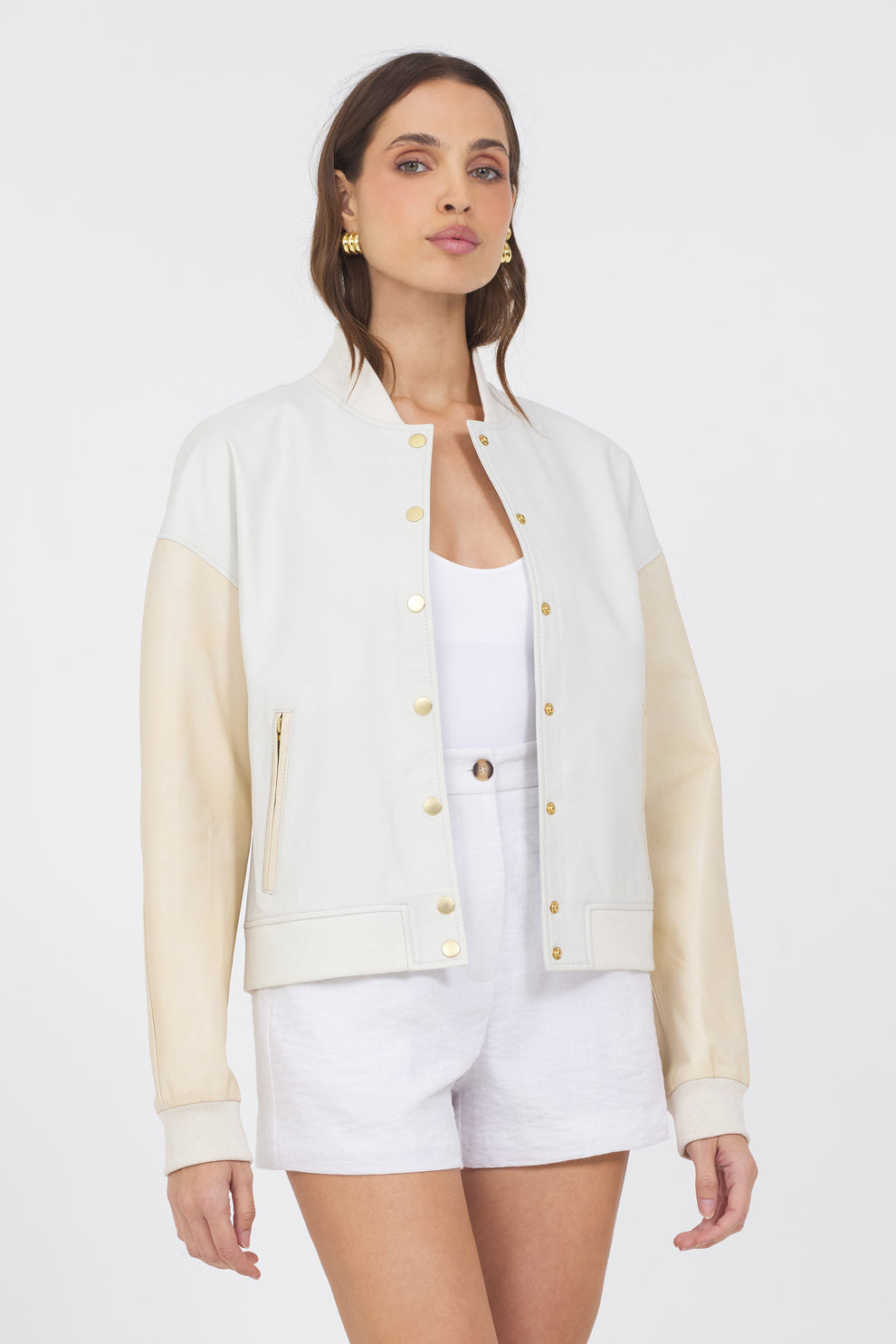 MAE WASHED LEATHER JACKET - WHITE/CREAM