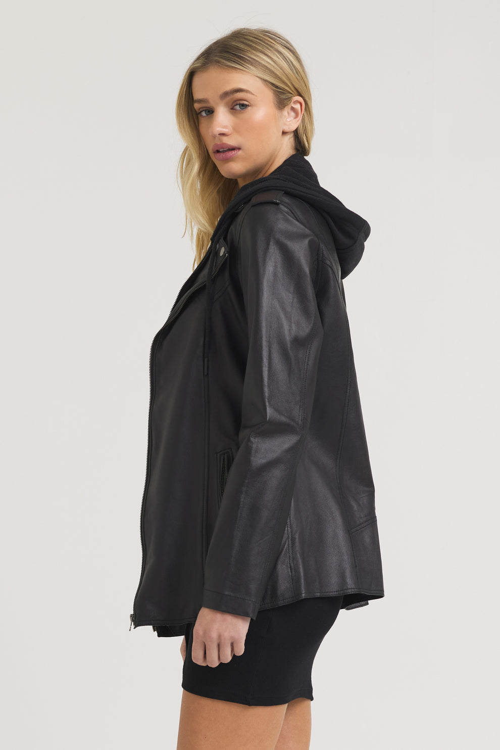 MAXI BURNISHED LEATHER JACKET - BLACK