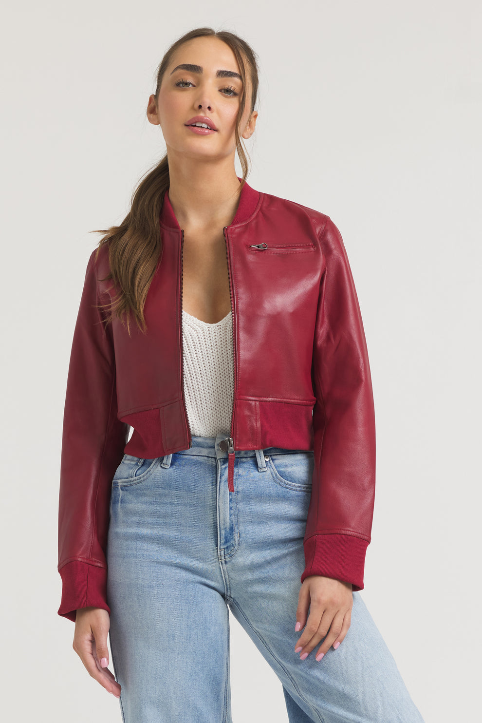 COLLINS STONEWASH LEATHER JACKET - RED