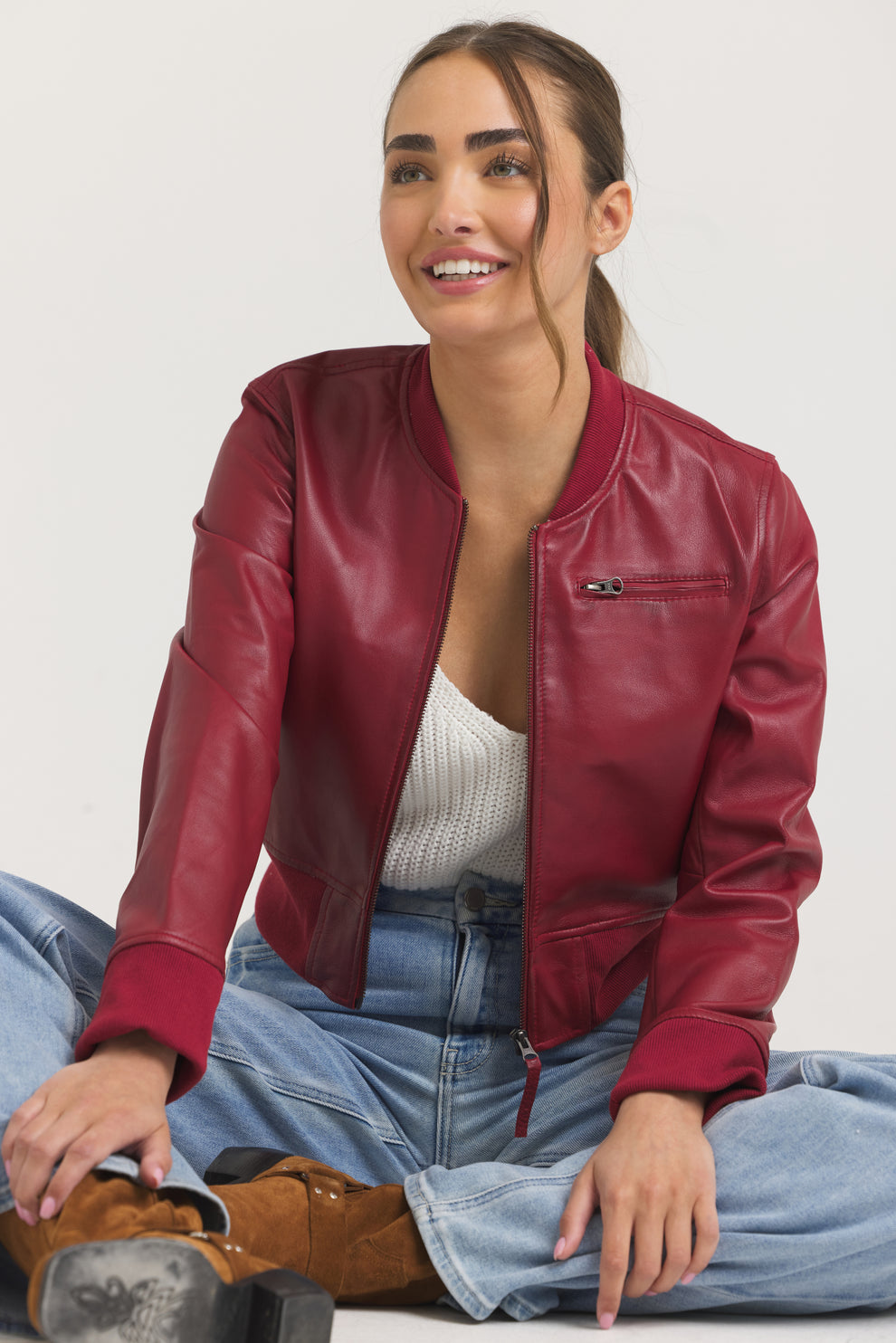 COLLINS STONEWASH LEATHER JACKET - RED