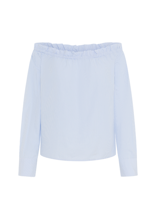 STRAWBERRY OFF SHOULDER STRIPED BLOUSE - LIGHT BLUE AND WHITE