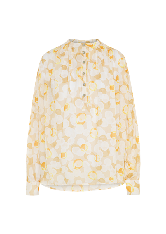 ANNIKA YELLOW PRINTED COTTON BLOUSE WITH BALOON SLEEVES
