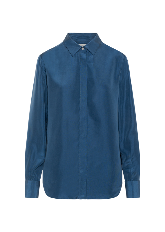 ODELLE CUFF SILK NAVY BLOUSE