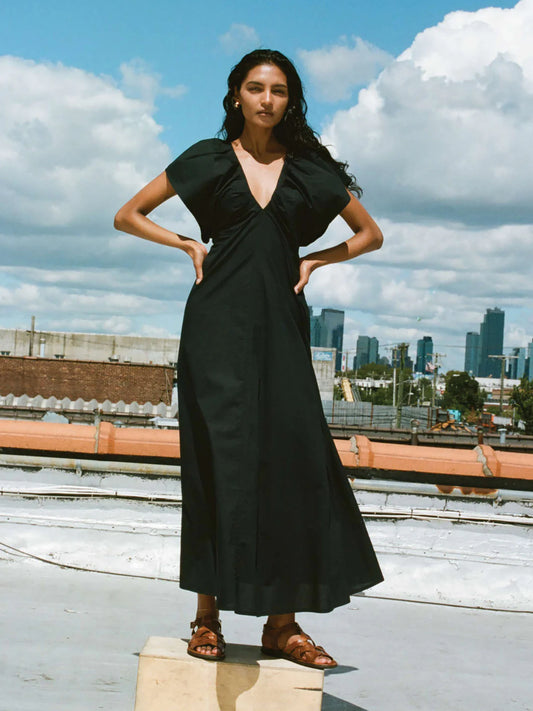 COASTAL POPLIN BONDHI DRESS - BLACK