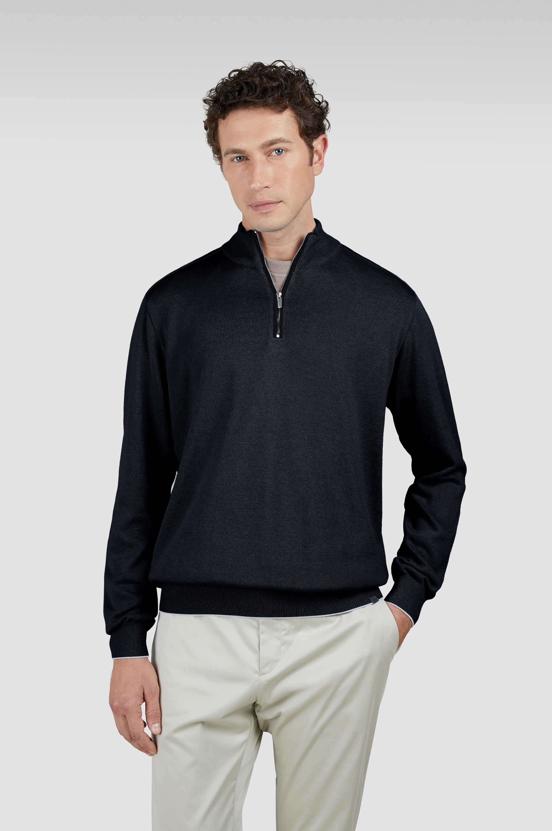 MIDNIGHT COTTON CASHMERE 1/4 ZIP SWEATER
