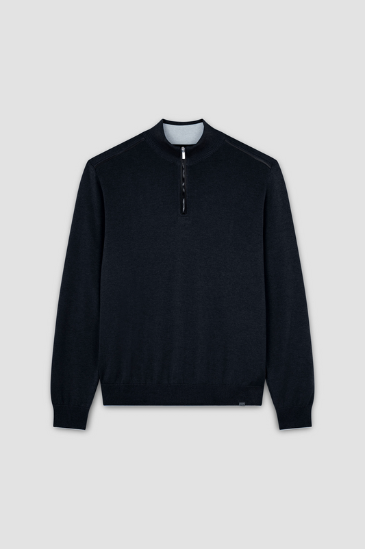 MIDNIGHT COTTON CASHMERE 1/4 ZIP SWEATER